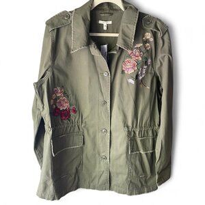 NWT Maurices Sage Green Lightweight military utility jacket floral patches 14